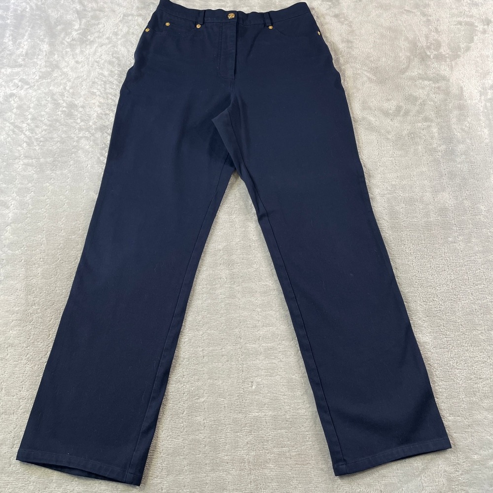 St John Sport Pants Marie Gray Womens 6‎ Navy Blue High Rise Straight Leg Casual